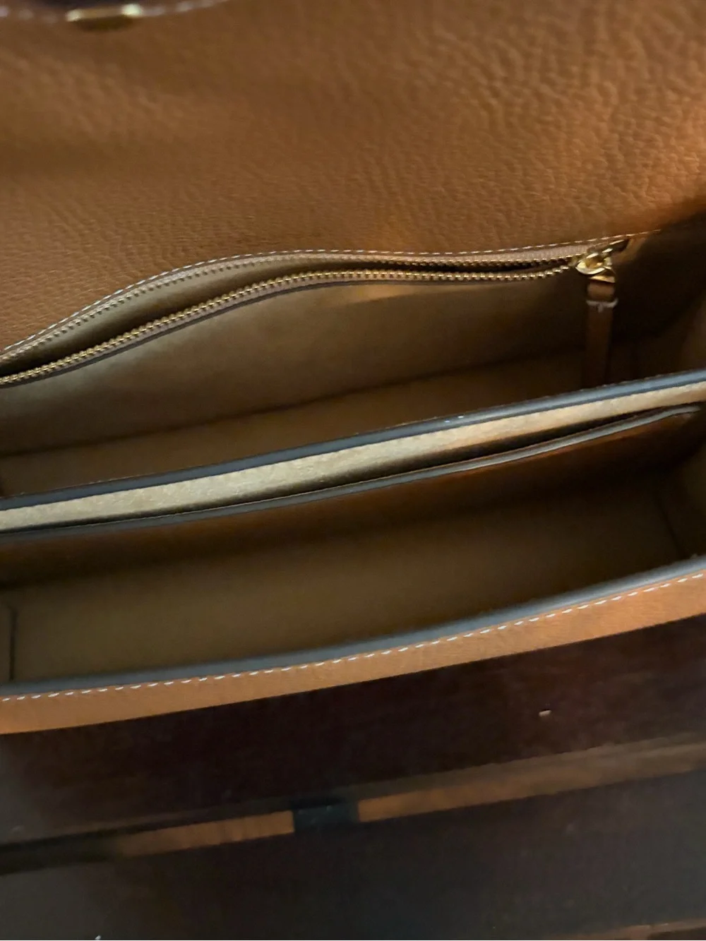 Tory Burch Tan Leather Shoulder Bag with Gold Logo Medallion